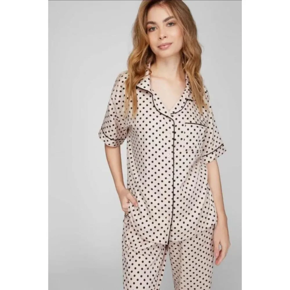 Kate Spade New York 3/4 Sleeve Charm Cropped  Polka Dot PJ Set XL